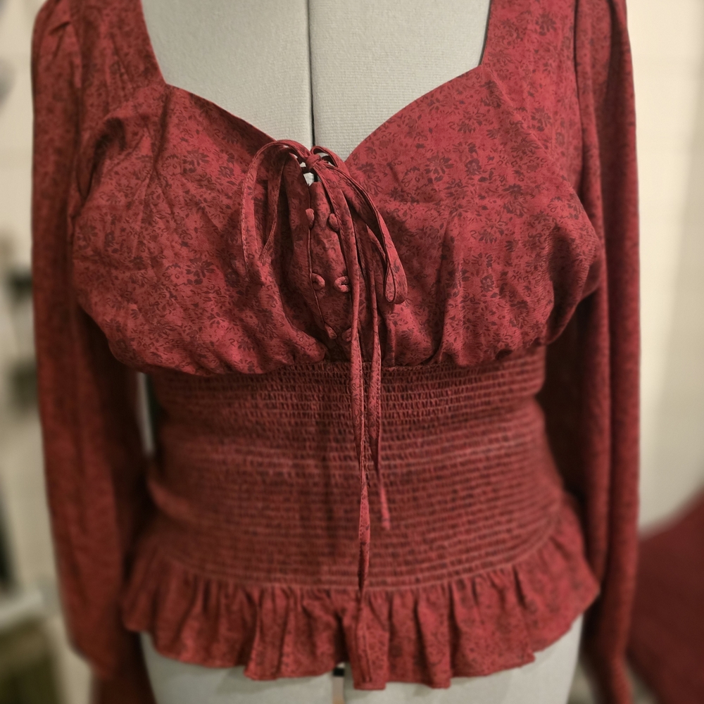Elegant Red Floral Women's Top